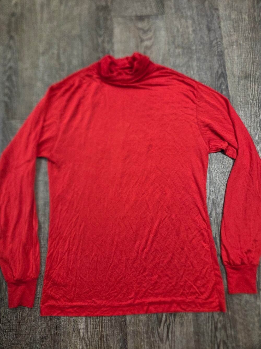 Deerskin Trading Post 100% Pure Chinese Silk Red Long Sleeve Sheer Turtleneck L